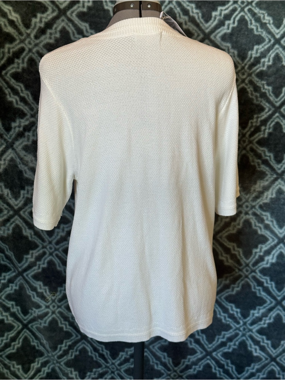 Button-Front Cream Knit Top with Patch Pockets - Picture 2 of 6